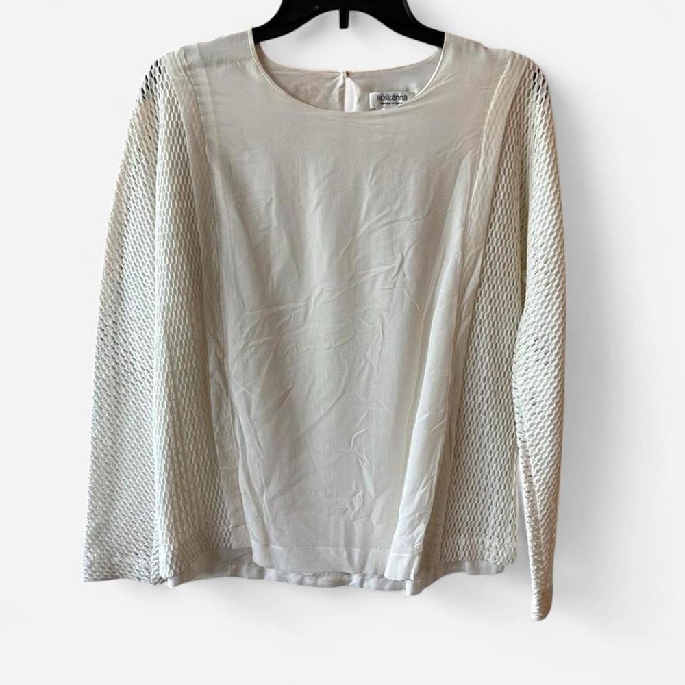 Roseanna white long sleeve silk flowy designer top with‎ mesh sleeves Size 8